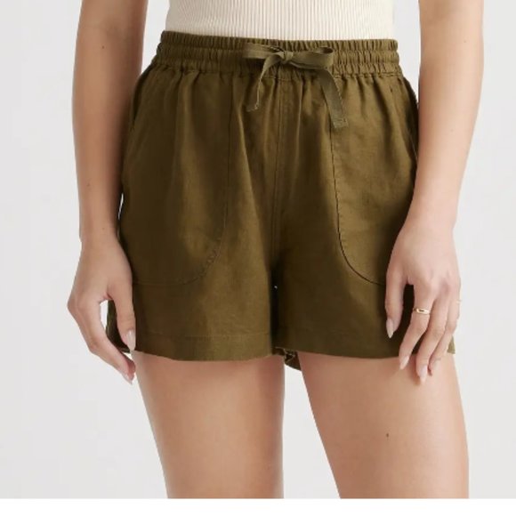 Quince 100% European Linen Shorts in Washed Olive - Picture 3 of 3